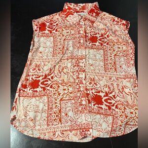 Maison d’Amélie Sleeveless Red & Cream Printed Button-Up Shirt.